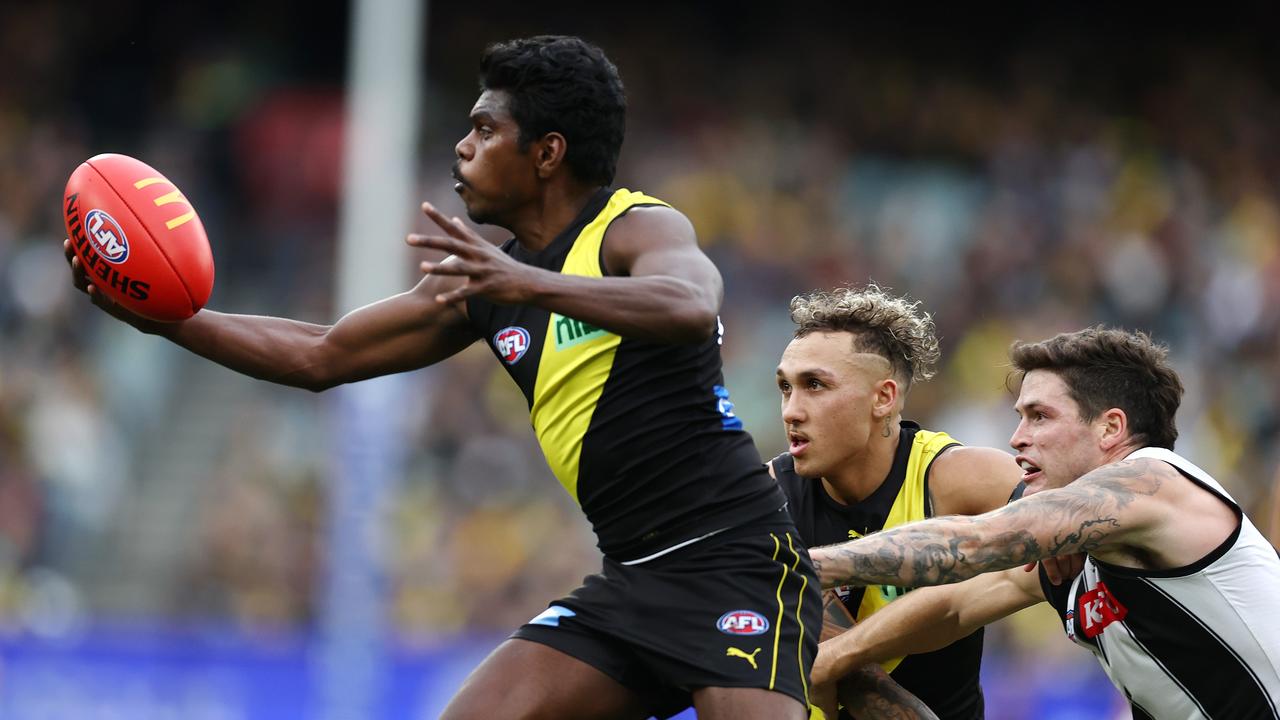 Maurice Rioli Jr turned up the heat in Richmond’s forward 50. Picture: Michael Klein