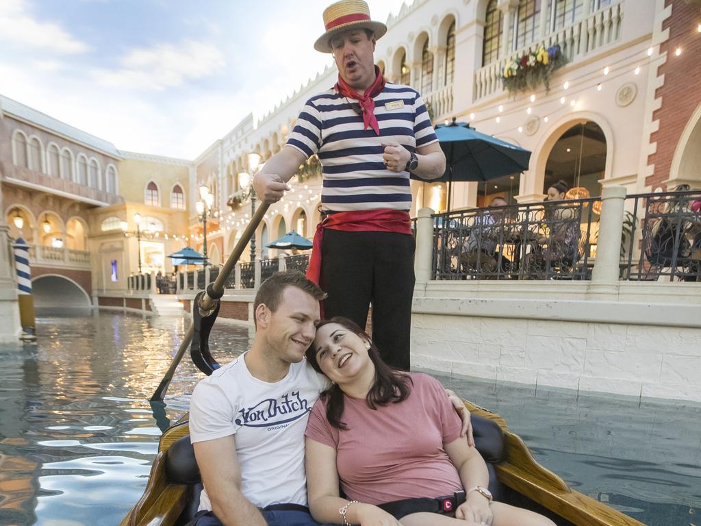 Jeff Horn and wife Jo are serenaded on a gondola at The Venitian in Las Vegas.