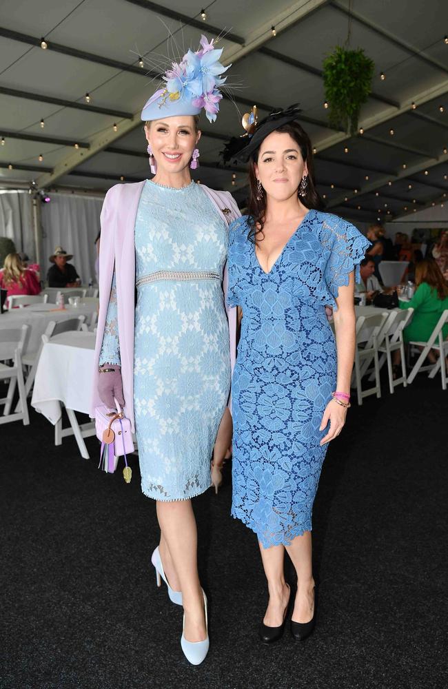 Phillipa Harcourt and Vivian Falconi at Ladies Oaks Day, Caloundra. Picture: Patrick Woods.