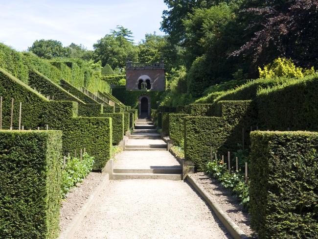 Garden path, known as the Dahlia Walk, in the grounds of Biddulph Grange, Staffordshire, UK.