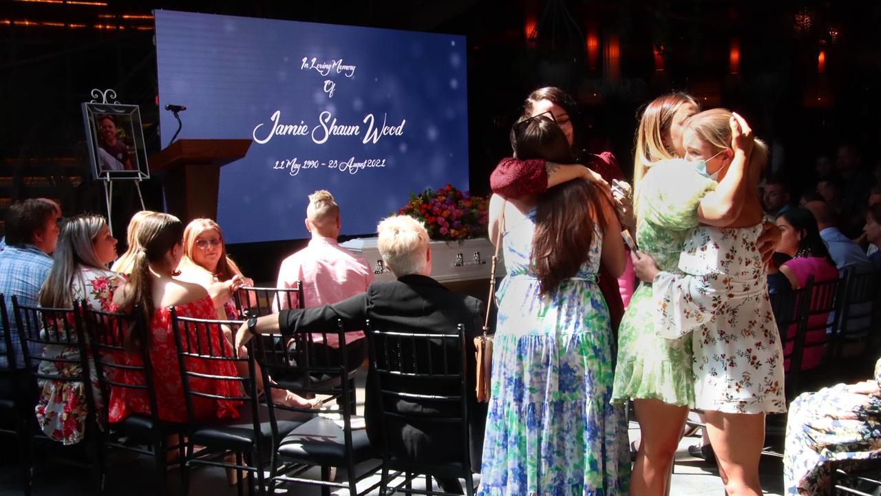 Family and friends gather at Cloudlands Nightclub in Fortitude Valley to remember the life of Jamie Woods. Fortitude Valley 9th September 2021 Picture David Clark