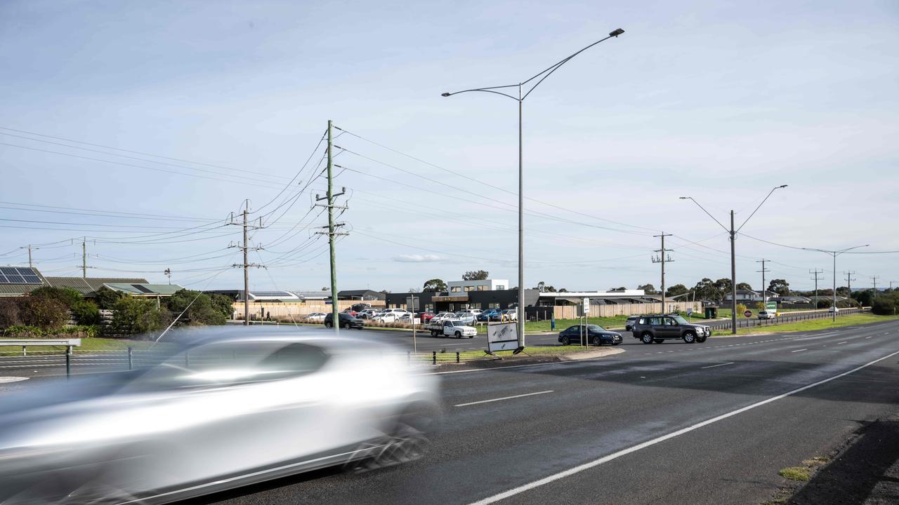 Thr busy intersection of Kensington Rd and Portarlington Hwy, Leopold. Picture: Brad Fleet