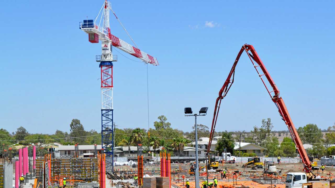 MEDICAL BOOST: The crane and its operator hard at work on the hospital construction site. Picture: Molly Hancock