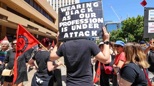 Striking public teachers march in the CBD. Picture: Russell Millard