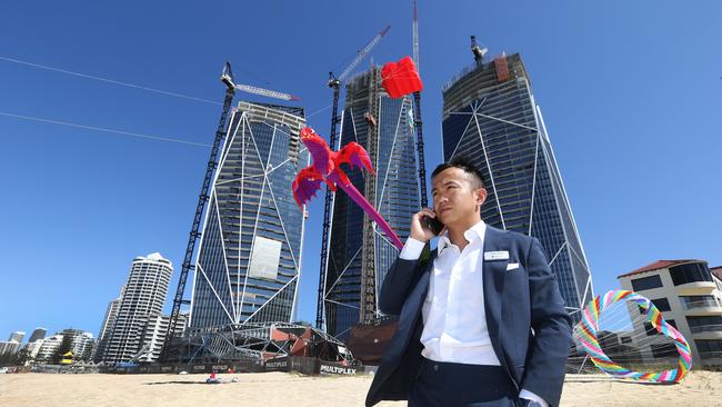 Jimmy Huang of Yuhu Group Group looks on at the Topping Out Ceremony at Jewel on the Surfers Paradise beach edge earlier this year. Picture Glenn Hampson