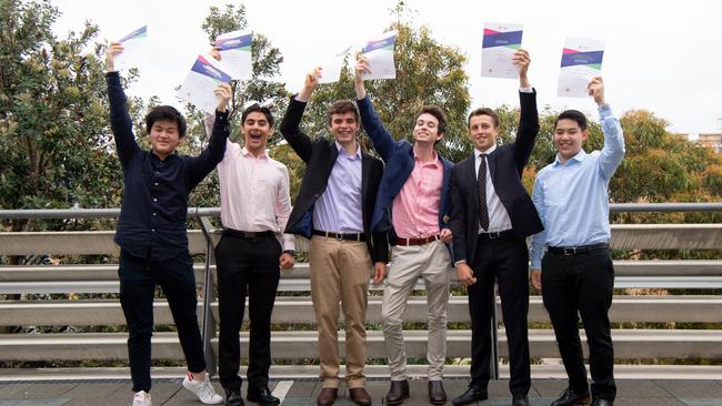 Alexander Desmond Yao, Eric Pavlou, Jack Zimmerman, Alexander Crawford, Richard Palumbo &amp; Joshua Mok pictured after receiving their certificates for excellence. Picture: Monique Harmer