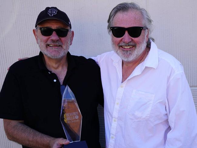 Stephan Wellink and Robert de Young at the 2017 Beverly Hills Film Festival, where they won the Audience Choice for Best Documentary for Rod Taylor: Pulling No Punches.