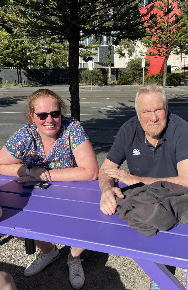 Rachelle Crameri and Steve Martine at the Harbour Esplanade Docklands for the 2024 New Year's Eve fireworks. Picture: Athos Sirianos