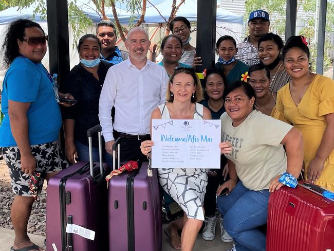 Workers from across the Pacific Islands have completed their mandatory 14 days quarantine at Howard Springs and will now head to jobs in hospitality, aged care and agriculture across the Top End. Picture: Supplied