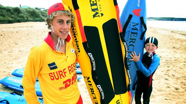 Matt Bevilacqua, left, as a 15-year-old lifesaver at Clifton Beach.