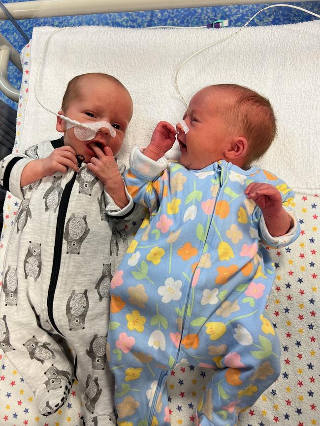 Twins Evelyn and Oscar were born at Hobart Private in October 2022, via emergency caesarean, with parents Nathan and Emily Walker expressing their sadness at the loss of the hospital's maternity ward. Picture: Nathan Walker