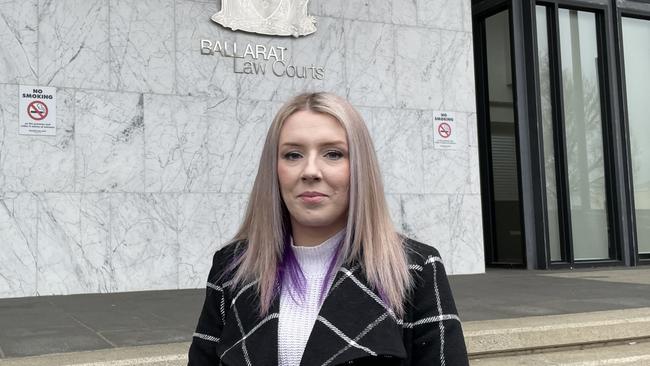 Zoe Buhler outside Ballarat Magistrates Court after charges of fomenting anti-lockdown protests online were dropped.