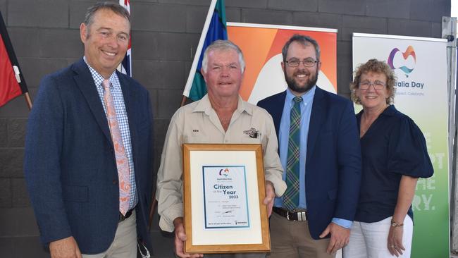 Roma Citizen of the Year Ken Beitz accepting his award at the Maranoa Australia Day Awards 2023. Picture: Chloe Cufflin.