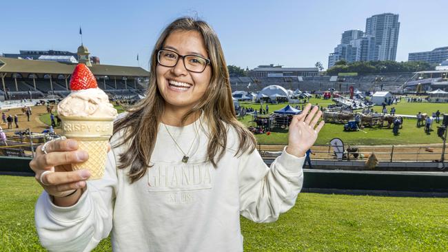 First Strawberry Sundae at day one of the Ekka Royal Queensland Show at Brisbane Showgrounds was purchased by Samantha Loy from Fitzgibbon, Saturday, August 12, 2023 – Picture: Richard Walker