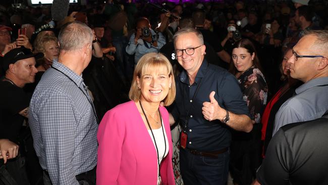 Anthony Albanese with Richmond MP Justine Elliot gives the thumbs up at Bluesfest on Sunday. Picture: Toby Zerna