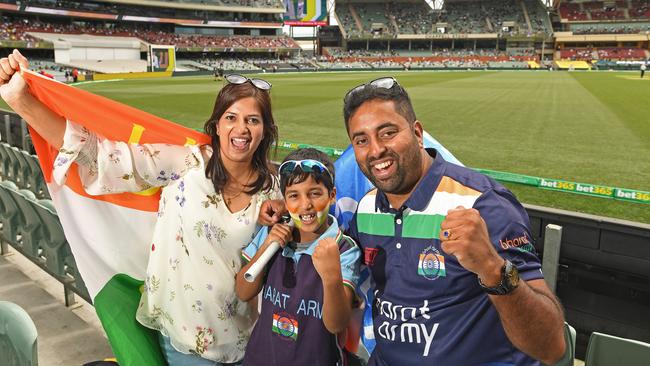 Indian fans Liby Abraham, Galvyn Thomas and Geo Thomas. Picture: Tom Huntley