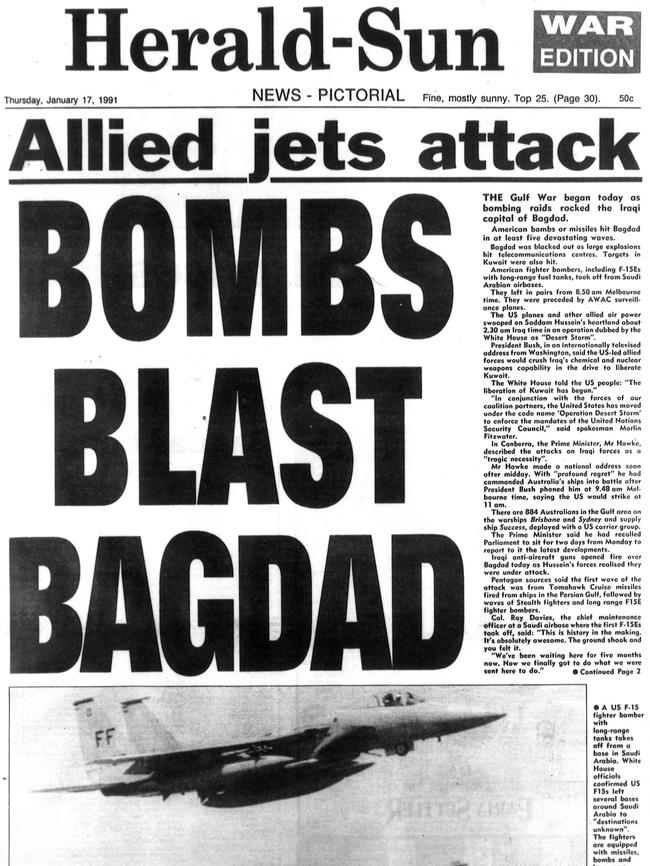 Front page of newspaper the 'Herald Sun'. January 17, 1991.