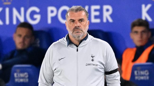 LEICESTER, ENGLAND - AUGUST 19: Ange Postecoglou, Manager of Tottenham Hotspur, looks on during the Premier League match between Leicester City FC and Tottenham Hotspur FC at The King Power Stadium on August 19, 2024 in Leicester, England. (Photo by Michael Regan/Getty Images)