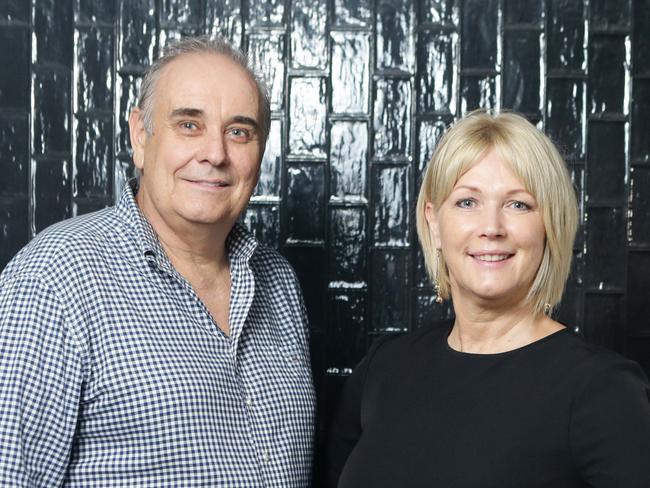 Philip Johnson and Mary Randles and chef Simon Palmer pose for a photo at Newstead  ,  23rd February 2018Philip Johnson and Mary Randles along with chef Simon Palmer at the new E'cco Bistro, Newstead (in the Haven complex), , Photo AAP/ Ric Frearson