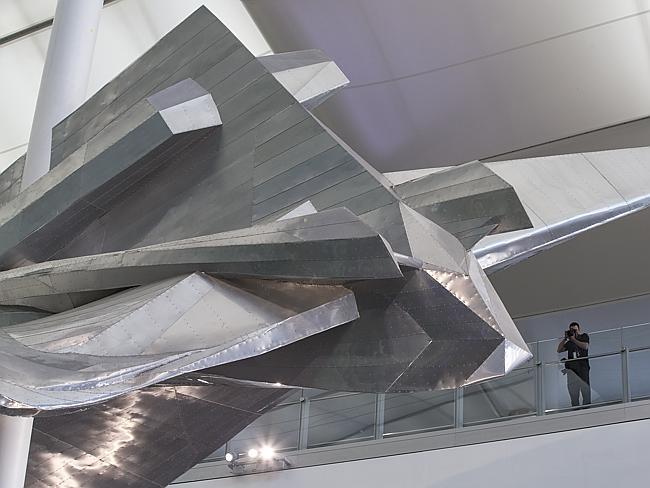 British artist Richard Wilson’s artwork “Slipstream” in the new Terminal 2 is suspended 18m above the ground, weighs 77 tonnes and is 78m in long and is inspired by the flight path of a stunt plane. Picture: Getty