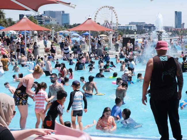 Thousands flocked to Eastern Beach in Geelong crowds. Picture: Mark Wilson