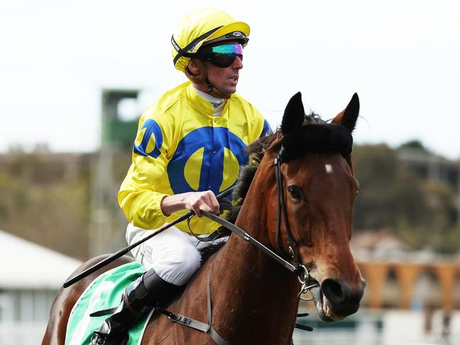 SYDNEY, AUSTRALIA - JULY 13: Nash Rawiller riding Cranky Harry wins Race 3 TAB Highway Plate during Sydney Racing at Royal Randwick Racecourse on July 13, 2024 in Sydney, Australia. (Photo by Jeremy Ng/Getty Images)