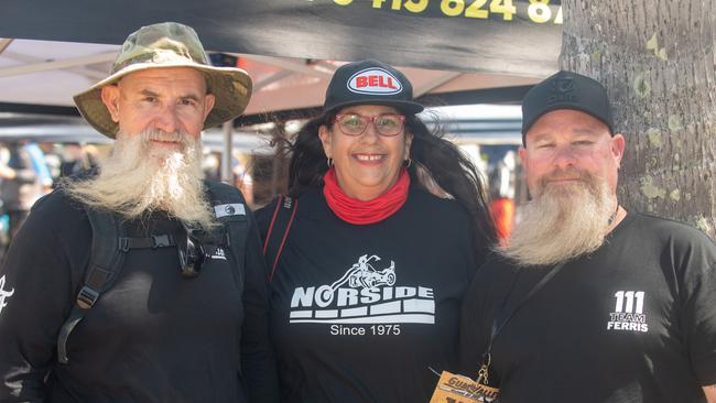 Mark Elliott, Bernie Elliott and Jason Shambrook at Motorcycle Beach Races at Grasstree Beach Sunday 27 August 2023 Picture: Michaela Harlow