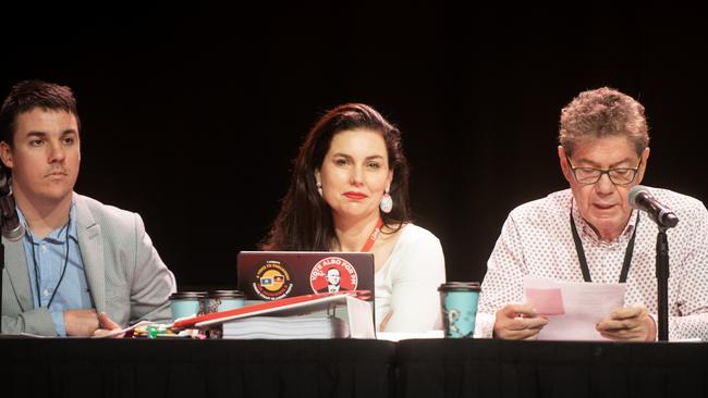 Labor assistant state secretary Zac Beers, state secretary Kate Flanders and ALP state president John Battams. Picture: Michaela Harlow