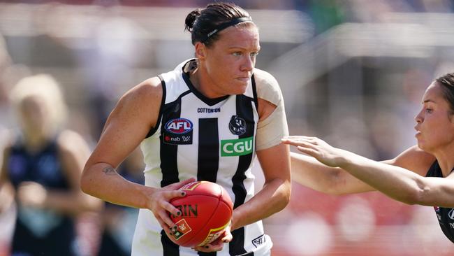 Collingwood defender Stacey Livingstone caused a stir with her post-match comments about Tayla Harris. Picture: AAP