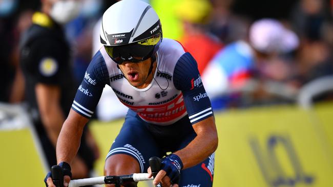 Richie Porte gives it all he’s got in the 36.2km individual time trial stage from Lure to La Planche Des Belles Filles. Picture: Getty Images.