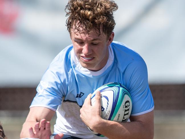 20th September 2022. News Local. SportDaceyville, Sydney, NSW, Australia.Pics by Julian Andrews.Rugby Union Action from the NSW Waratahs Under 18 2nd team v NSW Invitational U18 TeamPicture shows:WaratahÃs player(s): Oscar JorgensenInvitational player(s):  Will Quinn