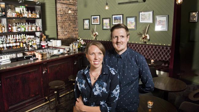 BEST BARTENDER: Owners of Sante Cocktail Bar Alexandra Percy and Loic Mouchelin. Loic was recently voted Toowoomba’s best bartender in an online poll by The Chronicle and Matt Preston. Picture: Nev Madsen.