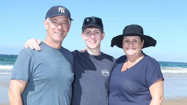 Mark, Harrison and Lisa Mather at day three of the Pacific Airshow, 20 August 2023. Picture: Richard Gosling