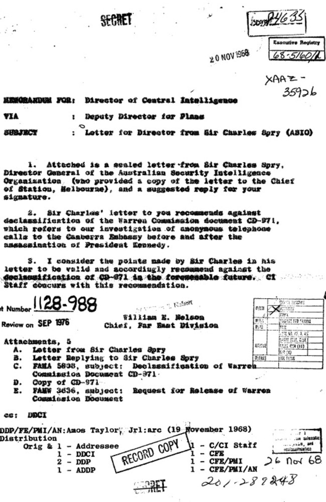 The ASIO chief wrote to his CIA counterpart. Picture: Supplied