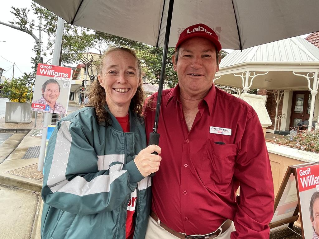 Labor candidate for Wide Bay Geoff Williams arrives at St Paul's Memorial Hall in Maryborough.