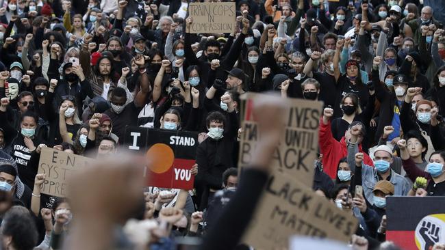 Demonstrators gather in Sydney on Saturday, June 6 for Black Lives Matter protests across Australia.