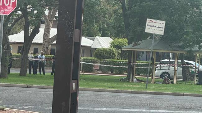 NT Police said a 46-year-old man was allegedly stabbed on the Royal Flying Doctor Service lawns by his 63-year-old relative at 2.15pm Wednesday. Picture: Facebook / Action for Alice