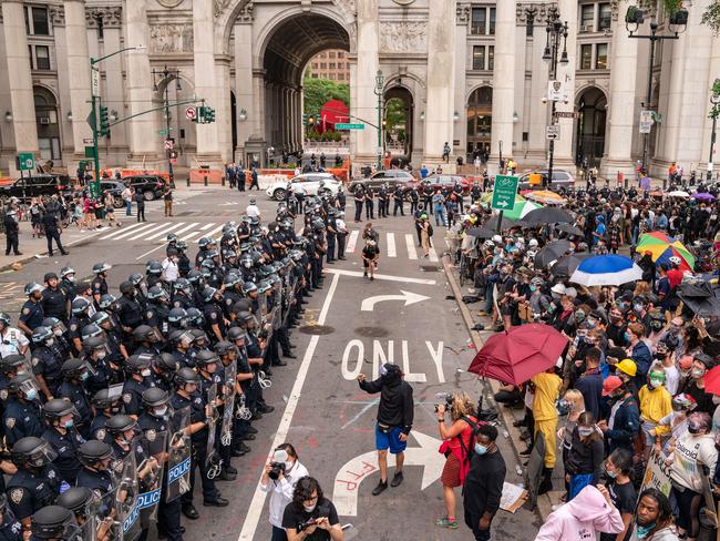 Protesters and police officers clash in New York. Picture: AFP