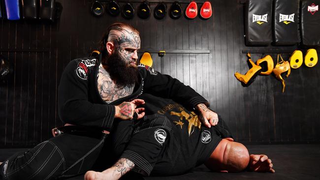 Nathan Richards (left) with team captain Khristo Vatselias at AK Combat at Caloundra. Picture: Patrick Woods.