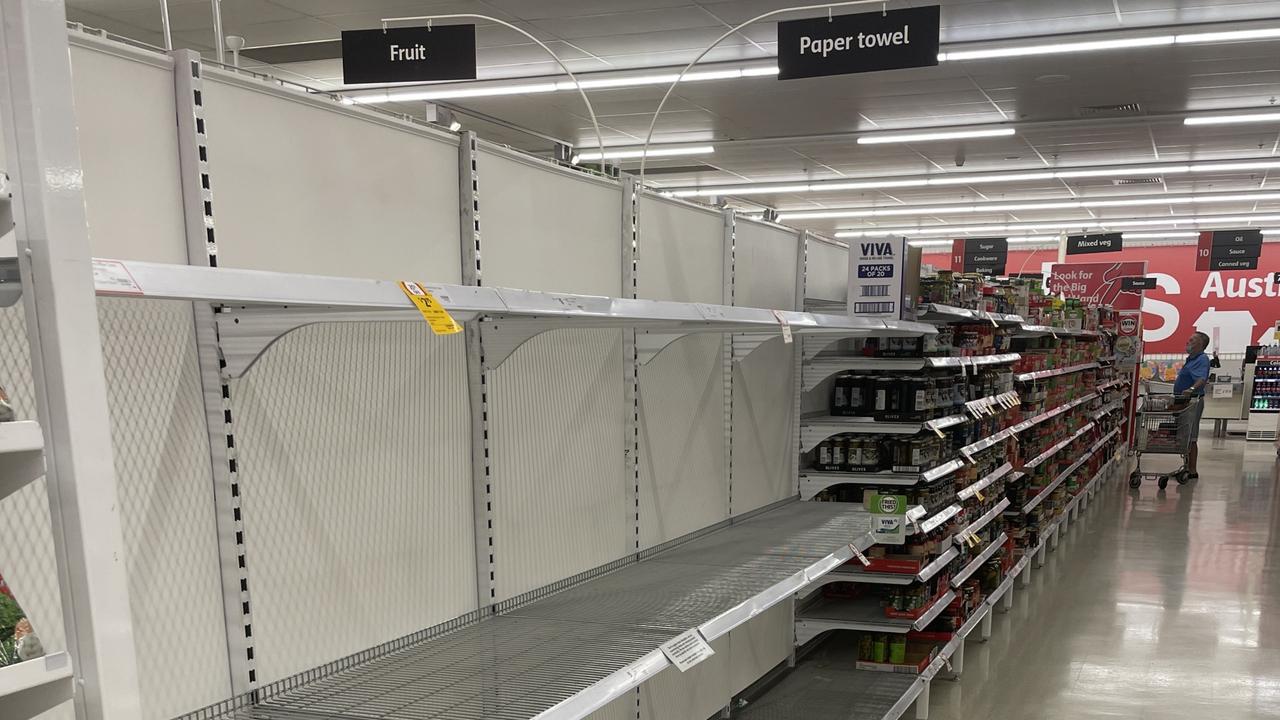 Panic buying has left empty shelves at Coles. Picture: Lea Emery