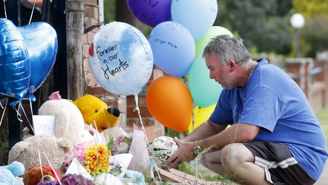 Joseph Shorey at the scene on in Wellington where his two children were killed. Picture: Jonathan Ng