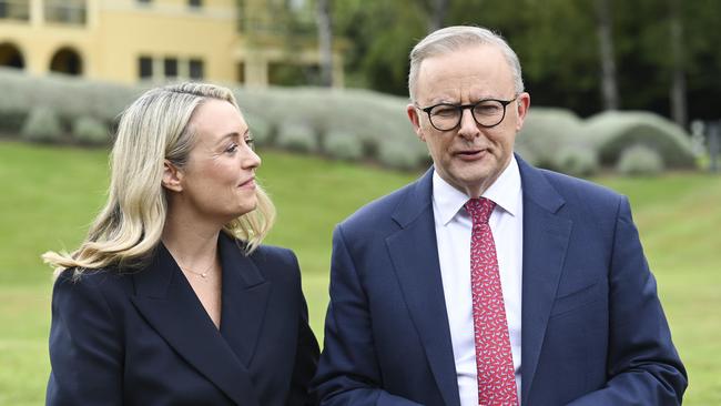 Prime Minister Anthony Albanese and his fiance Jodie Haydon at the lodge in Canberra. Picture: NCA NewsWire / Martin Ollman