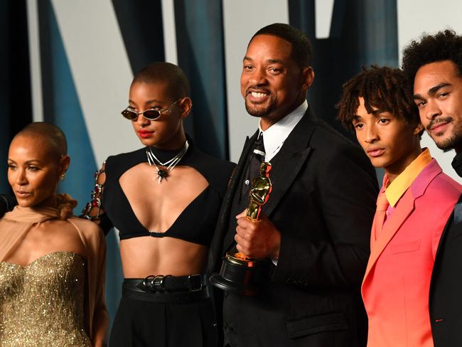 Will Smith parties with his family after his Oscar win. The move did not endear him to the wider public. Picture: AFP