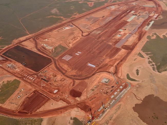 An aerial shot of the Roy Hill iron ore project in the Pilbara in Western Australia.