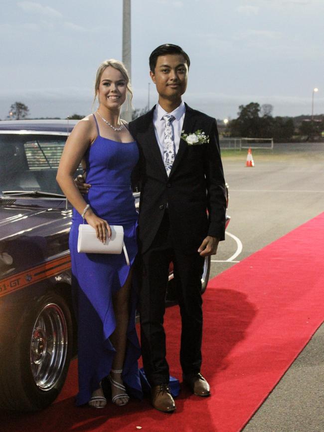 Shahni Hassell and B-Jay Malaluan at the 2023 Kepnock State High School formal.