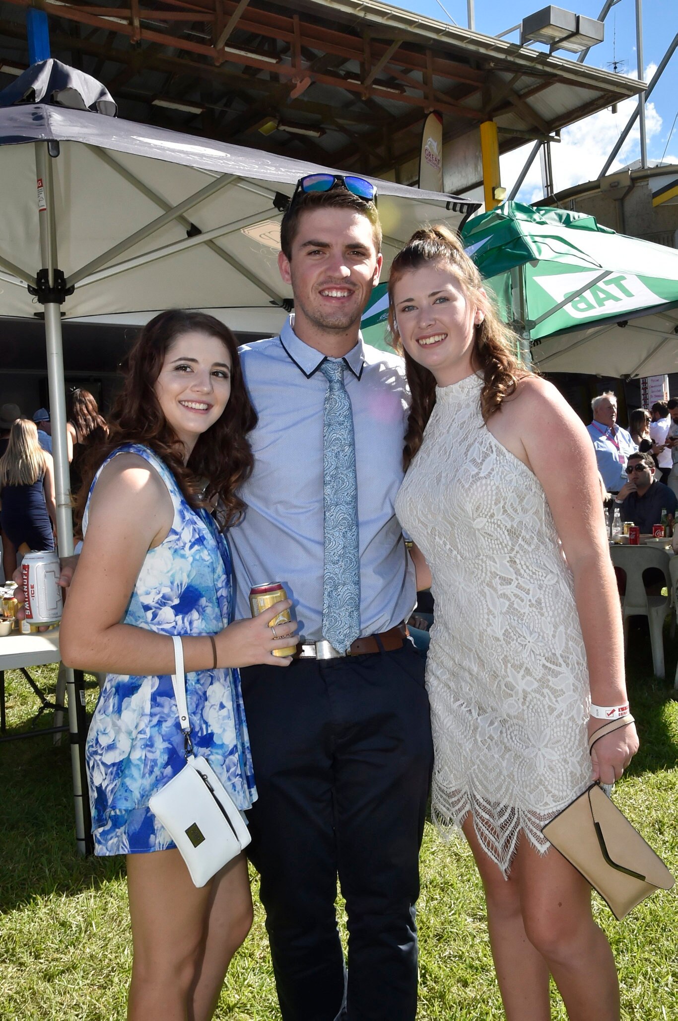 Hannah Maritan, Travis Guy, Taylah Currell. Clifford Park 2019 Weetwood race day. April 2019. Picture: Bev Lacey