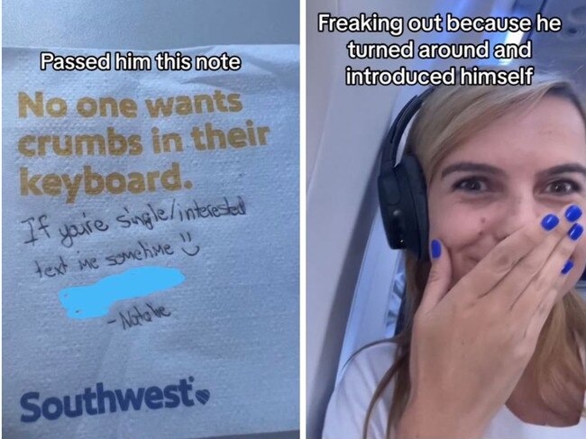 A bold plane passenger has gone viral on TikTok after revealing she put her phone number on a napkin and handed it to a “cute” man onboard a recent flight.