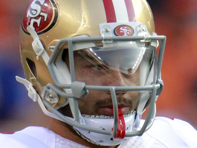 San Francisco 49ers Jarryd Hayne warms up for the team's NFL preseason football game against the Denver Broncos, Saturday, Aug. 29, 2015, in Denver. (AP Photo/Jack Dempsey)