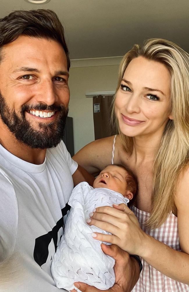 Tim Robards and wife Anna Heinrich with baby Elle, just after she was born.