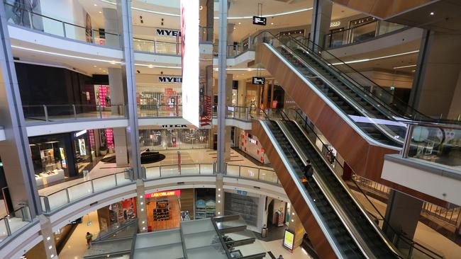 Westfield shopping centre in Chatswood on April 1, with the majority of stores closed and empty of people. Picture: Britta Campion/The Australian